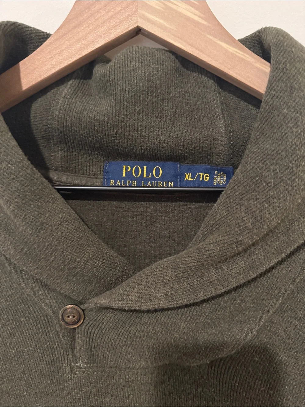 Polo Ralph Lauren Green Cotton Shawl Collar Mens Sweater - Picture 3 of 6